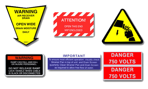 Examples of warning and safety stickers