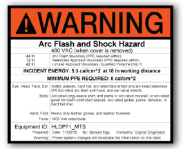 Warning Arc Flash Label