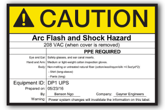 Caution Arc Flash Label